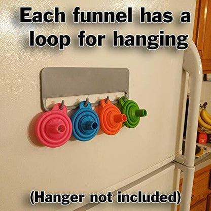 4 Pack Reusable Silicone Funnels, 2.4" Wide x 2.8" Tall, Collapsible to under 1"