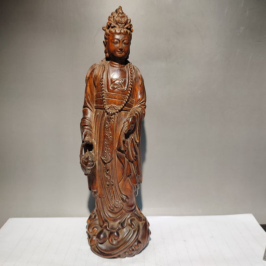 wooden fish fortune praying kwan yin guanyin quan statues wood sculpture decor