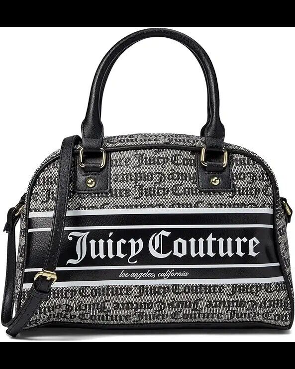 NEW Juicy Couture Bestseller Fashionista Bowler Satchel Black & Beige Bag Gift