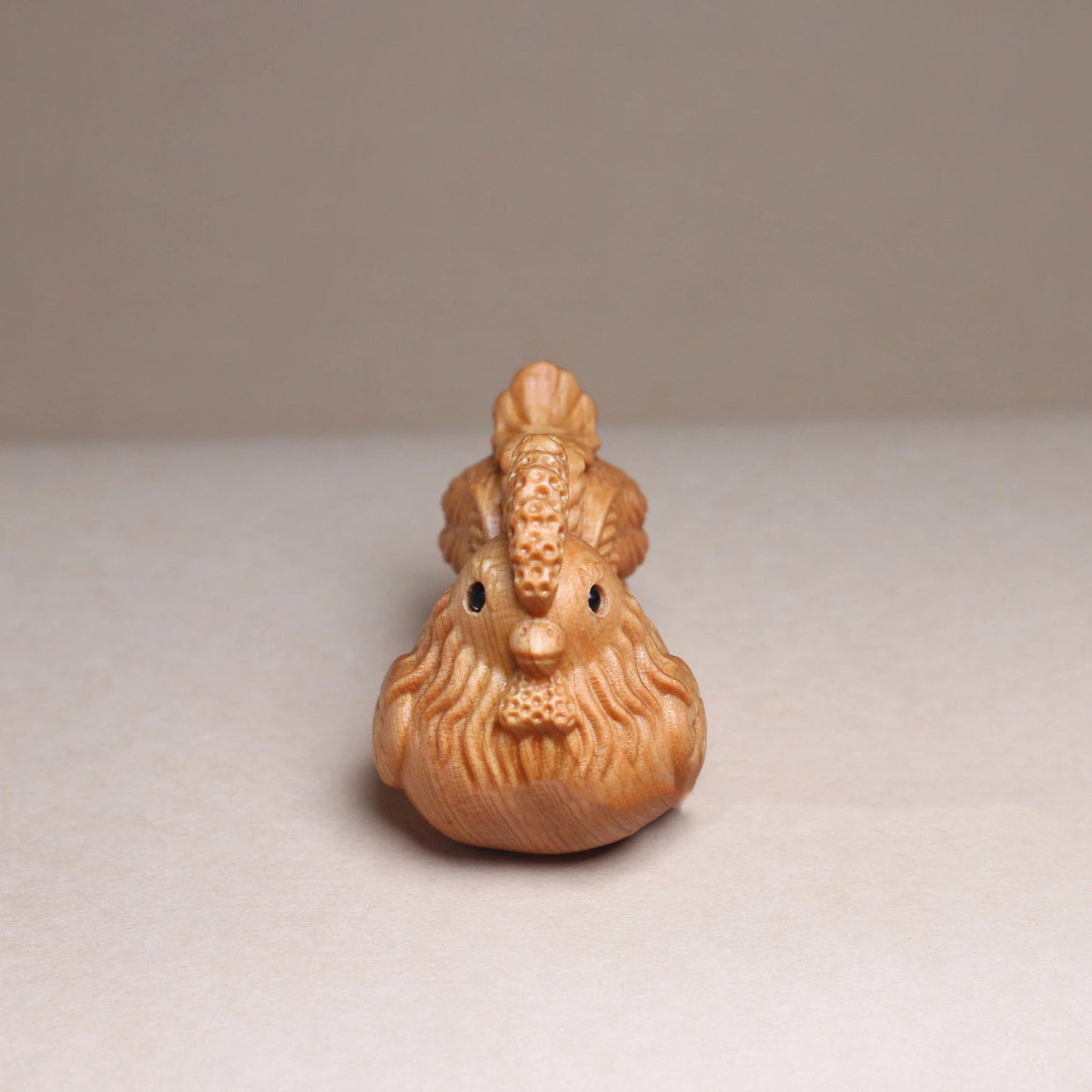 1.77" Miniature Wooden Zodiac Chicken Statue Ornament Solid Wood Carving Decor