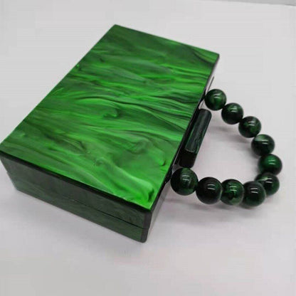 Pearl Green Acrylic Clutch Box Bags Bead Handbag Purse Wallet 18*11*4.5 CM Black