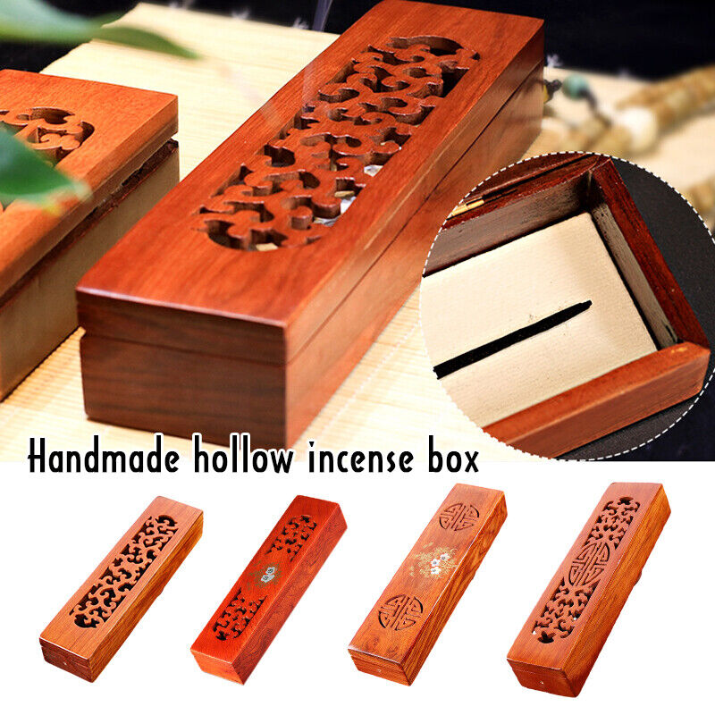 Wooden Stick Incense Burner Hollowed Box Holder Case for Yoga Spa Tea Ceremony