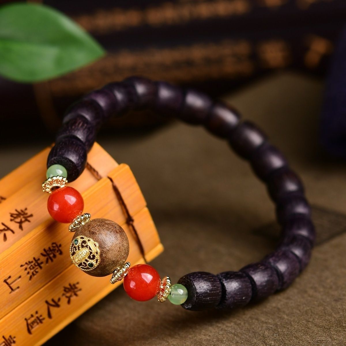 9mm Agarwood Bead Bracelet Barrel Beads Inlay Indonesia Butter Wood Grain