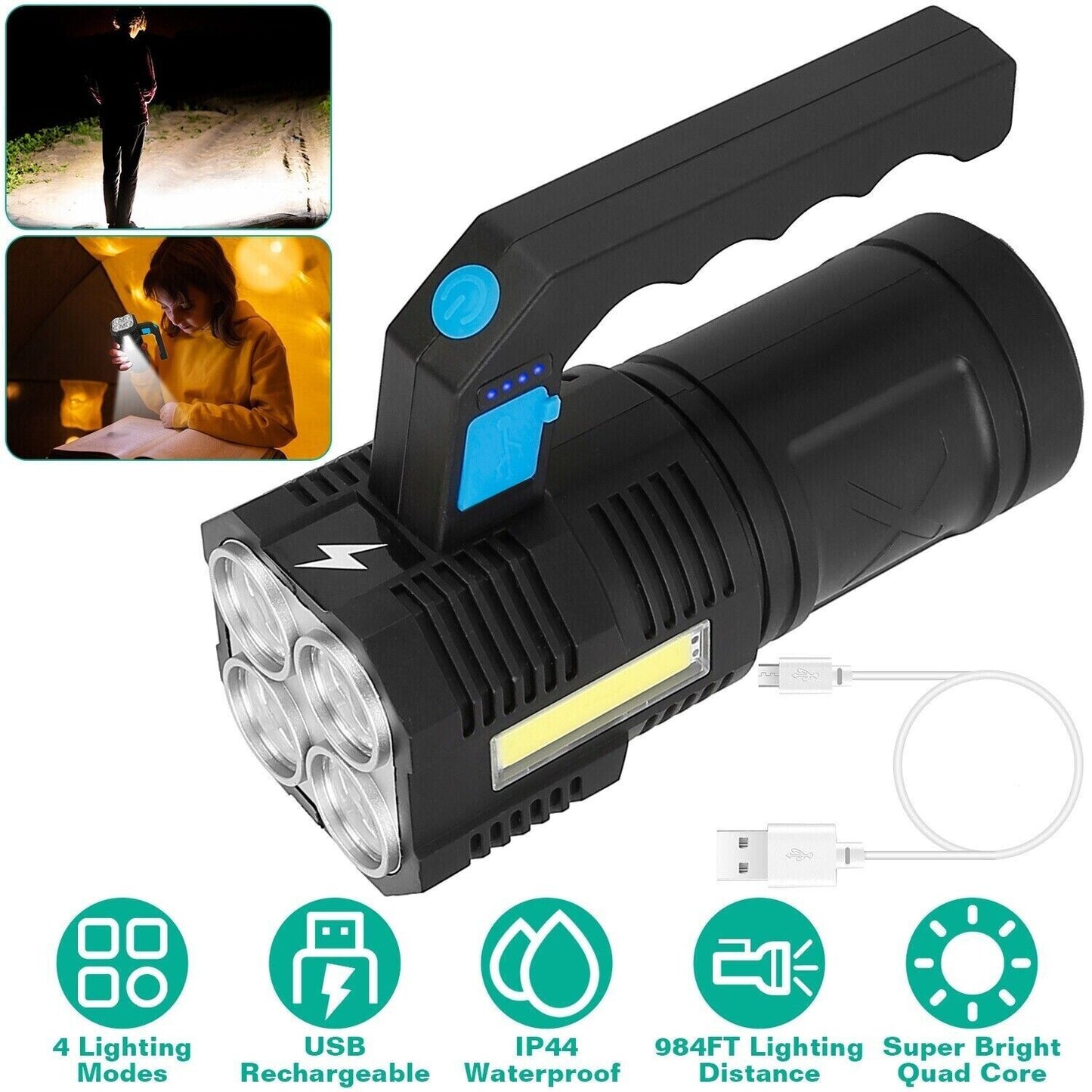 Linterna Deportiva Lampara de Mano Potente de 4 nucleos Impermeable Multiusos