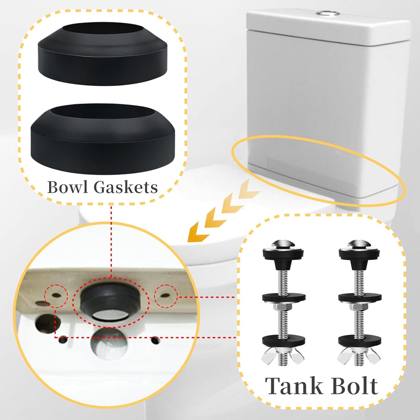 Universal Toilet Tank to Bowl Gaskets Kit, 2PCS 2.75‘’ Heavy Duty Toilet Tank Bo