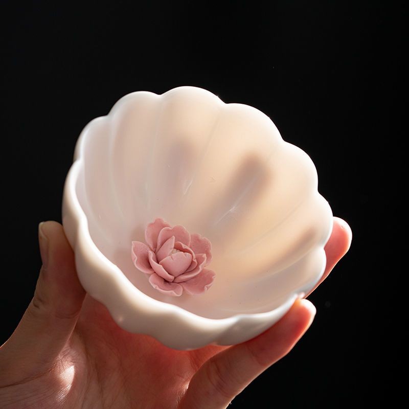 Pink Ru Kiln Magnolia Shaped Tea Cup 100ml Handmade Flower Cup