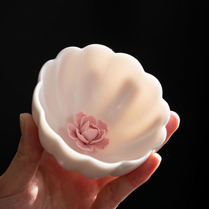 Pink Ru Kiln Magnolia Shaped Tea Cup 100ml Handmade Flower Cup