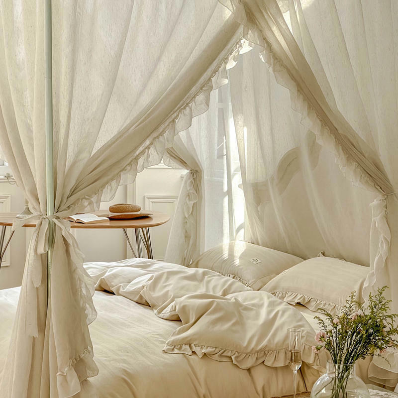 Flax Mosquito Net Bed Netting Canopy Summer France Bed Curtain & White Bracket