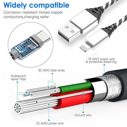 4x Charging Cable 3/6/10ft Data Sync Charge Cord For iPhone 7/8 Plus XR XS Max