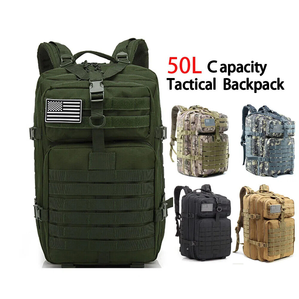 Men'sTactical Backpack 50L Army Military Outdoor Hiking Camping Hunting Bag