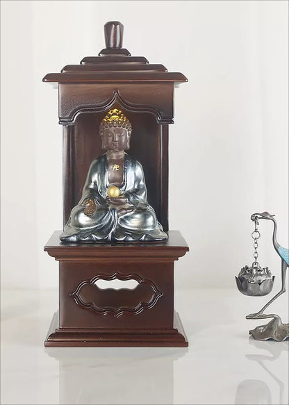 Wooden Buddha Statue Altar Butsudan Shrine God Zen House Buddhist Home Decor