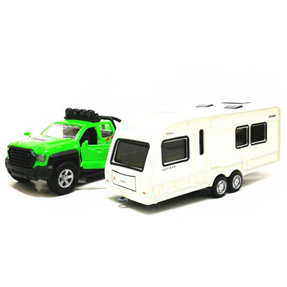 1:36 Trailer Tow Pickup Truck Model Car with Camper Van Diecast Toy Gift Boy e