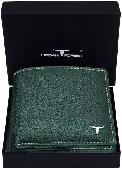 New Green Bi-Fold Leather Men's Wallet RFID Protection Gift Item