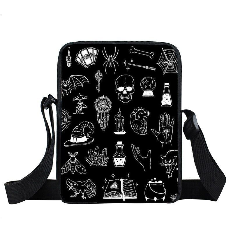 Witch Black Cat Messenger Bag Clutch Canvas Crossbody Shoulder Bags Travel Small