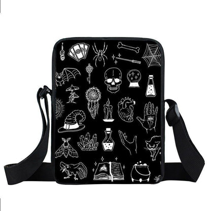 Witch Black Cat Messenger Bag Clutch Canvas Crossbody Shoulder Bags Travel Small