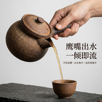 Handmade Yunnan Wood Fired Clay Teapot 400ml Side Handle Gongfu Tea Pot