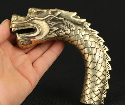 CHINESE OLD COPPER HAND CARVED FEROCITY DRAGON STATUE WALKING STICK HEAD