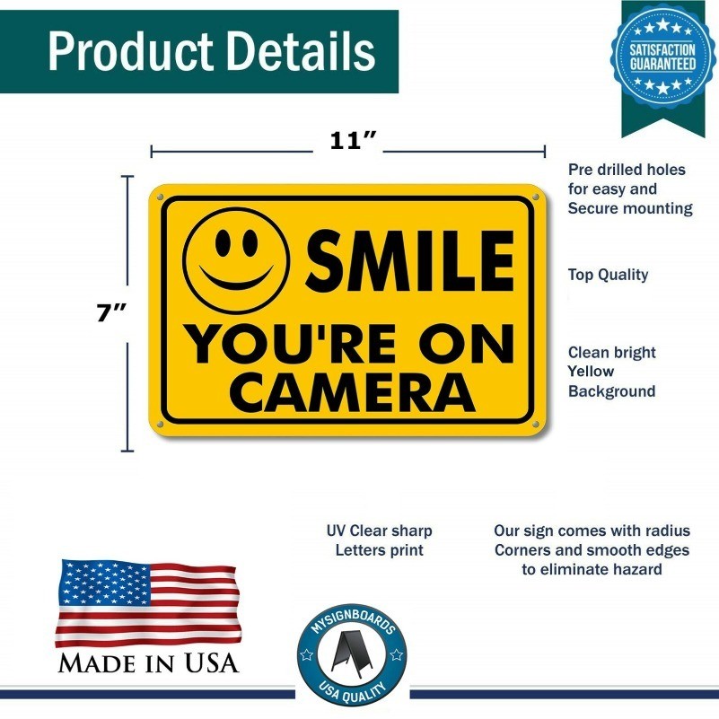 NEW SMILE YOU'RE ON CAMERA SECURITY WATERPROOF BUSINESS YELLOW SIGN VIDEO CCTV