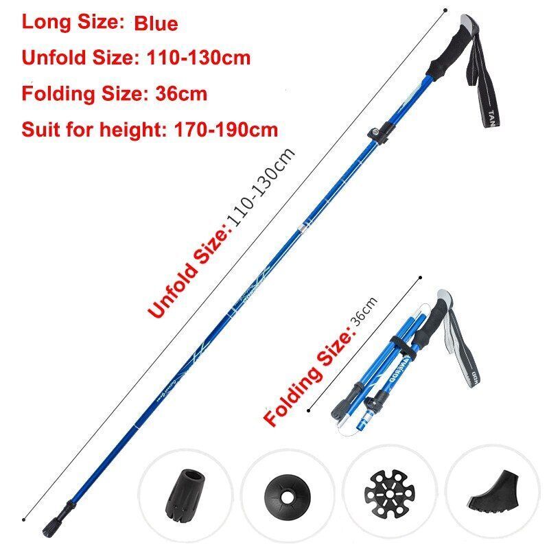 5-Section Folding Trekking Poles Nordic Walking Stick Hiking Telescopic Cane 1PC