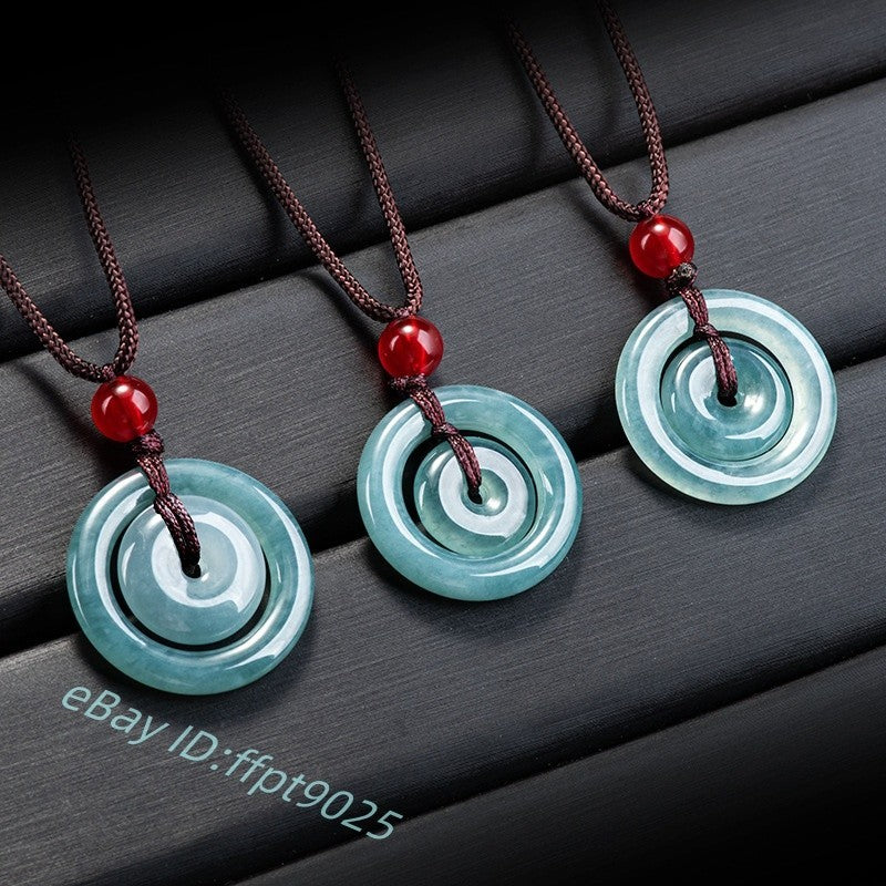 Grade A Natural Blue Jade Jadeite Men Women Lucky Circle Peace Pendant Gift