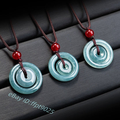 Grade A Natural Blue Jade Jadeite Men Women Lucky Circle Peace Pendant Gift