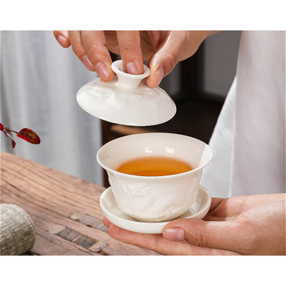 White Porcelain Gaiwan Tea Bowl Teacup 125ml 4.1oz Chinese Kungfu Tea Set