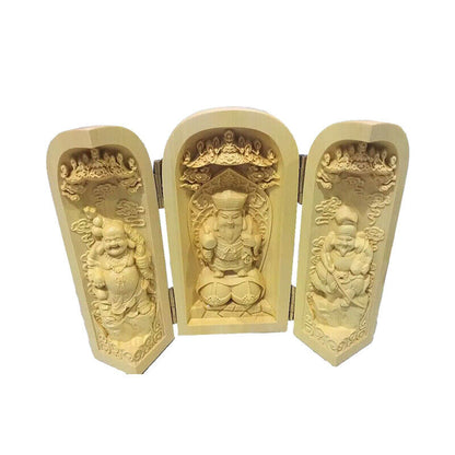 Buddha Statue Carved Wooden Sculpture Decor Three Open Box Home Ornaments NEW