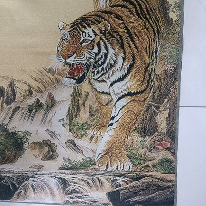 Exquisite Chinese Old Silk Embroidery painting "Downhill Tiger“