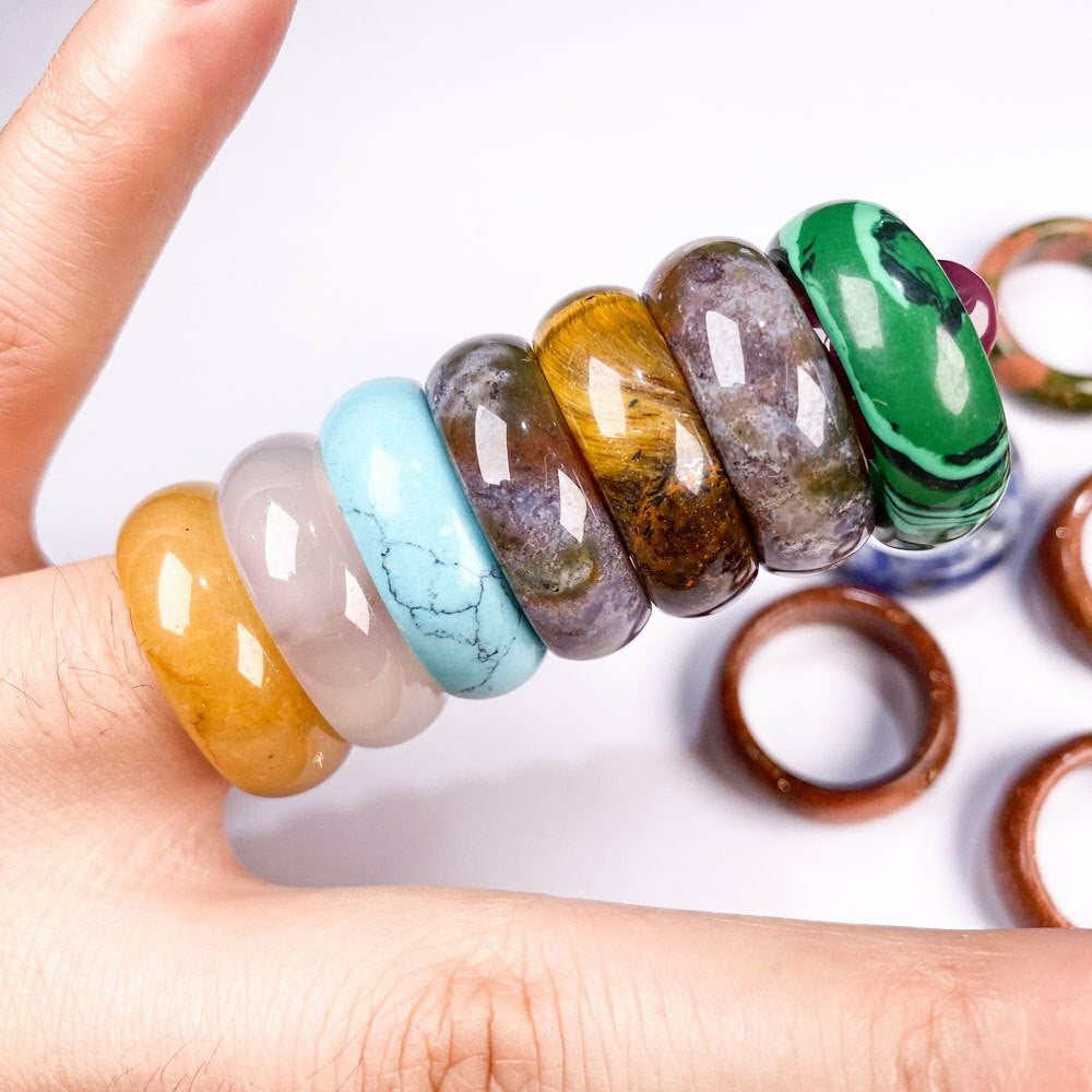 10Pcs Wholesale Ring Lots Natural Agate Gemstone Jewelry Band Rings Wide 8mm