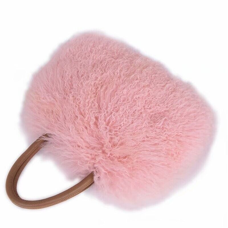Women Real Mongolian Sheep Fur Handbags Ladies Casual Fluffy Fur Tote Bags