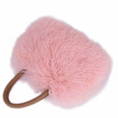 Women Real Mongolian Sheep Fur Handbags Ladies Casual Fluffy Fur Tote Bags