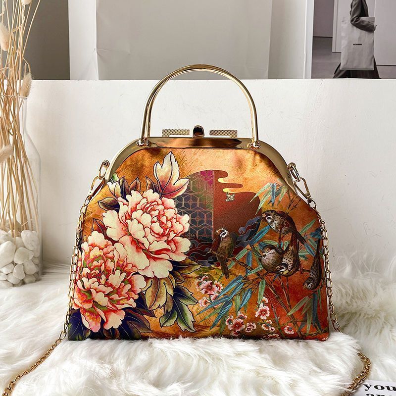 Shoulder Crossbody Bag Spring Flowers Bags Lock Shell Purse Vintage Bag Handbags