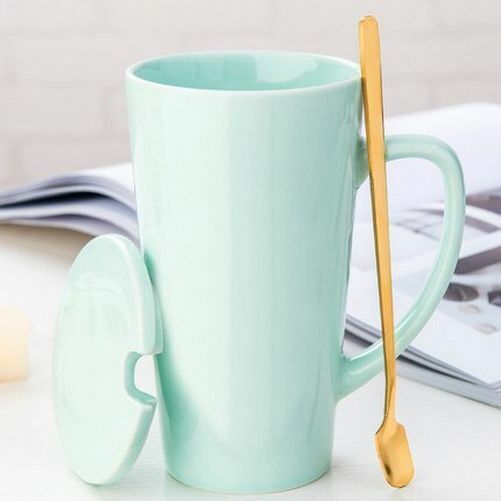 500ml Couple Cup 15x8.5cm Ceramic Coffee Mugs With Spoon & Cover Drinkware Gifts