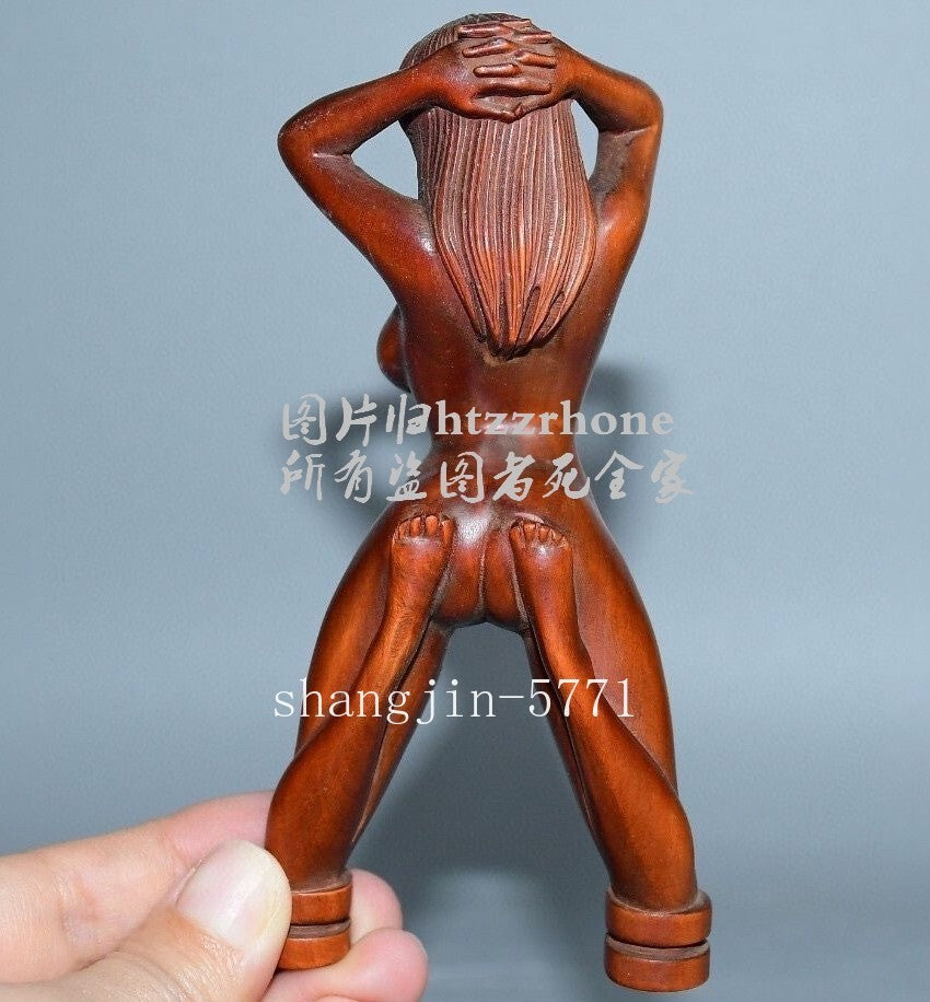 Old Boxwood Naked Girl Handcraft Slingshot Frame Catapult Hunting Bow Game Toy