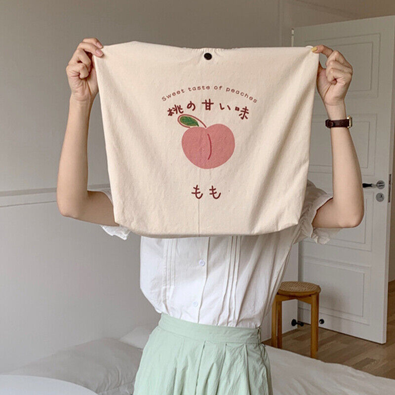 Peach Print Canvas Bag Tote Bag Large Capacity Shoulder Bag School Shopping Bag