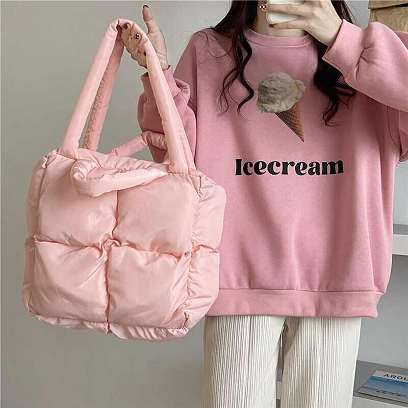 Puffer Tote Bag for Women Quilted Puffy Handbag Winter Down Shoulder Bnn