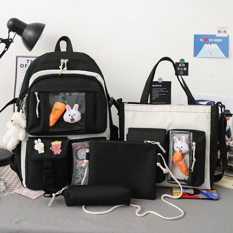 4 Pcs Women Nylon Backpack High Capacity Unisex Waterproof Laptop Bag 32*46*15CM