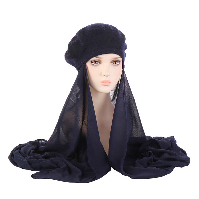 Women's Beret Hat Chiffon Scarf Instant Hijab Shawls Wrap Headsacrf Bandana Caps