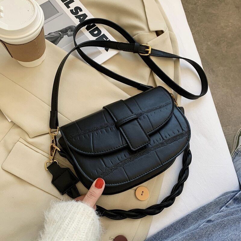 PU Leather Saddle Crossbody Bags Women Winter Shoulder Bag Handbags Purses