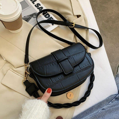 PU Leather Saddle Crossbody Bags Women Winter Shoulder Bag Handbags Purses