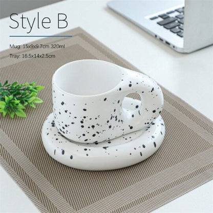 Nordic Klein Blue Coffee Mug with Fat Big Handle Ceramic Cup with Saucer