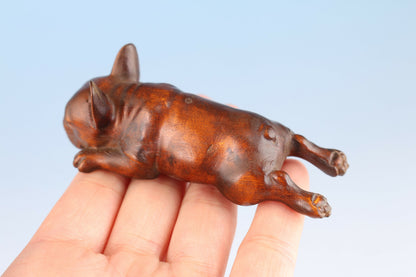 Lovely Chinese boxwood hand carving dog figure statue hand piece gift
