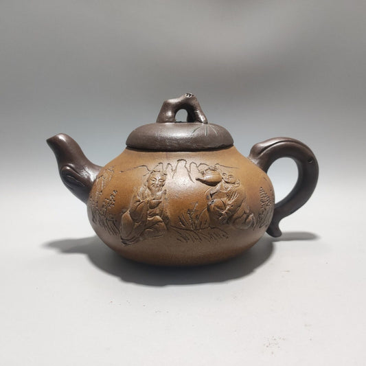 Vintage China Yixing Purple Clay Teapot Zisha Ceremony Figure Story Teaware Rare
