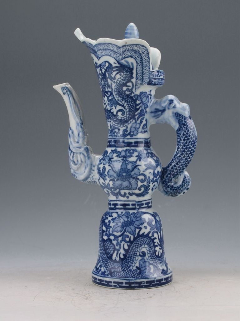 8.6' Chinese Old Handmade Blue White Porcelain Dragon Pattern Teapot Tea Set