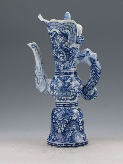 8.6' Chinese Old Handmade Blue White Porcelain Dragon Pattern Teapot Tea Set