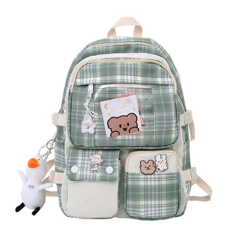 Plaid Transparent Contrast Color Leisure Backpack Large Nylon Bag Polyester 1PC