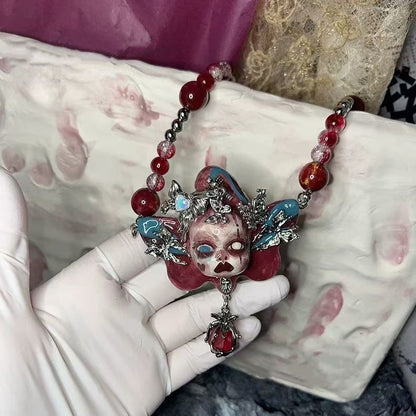 Original Heavy Craft Doll Fantasy Metal Beaded Necklace Unique Design