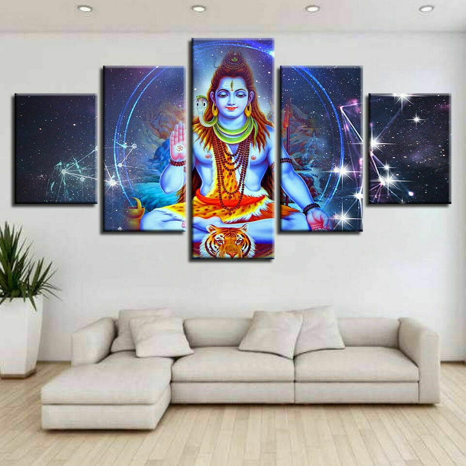 Lord Shiva Blessing Hindu God Canvas Print Painting Wall Art Home Decor 5PCS
