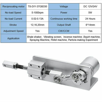 Linear Actuator 330L DIY Design Cycle DC Gear Motor 12/24 Volt Stroke 12/16/20mm