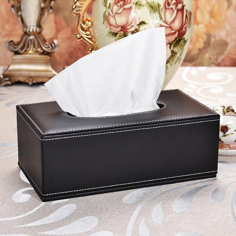 PU Leather Tissue Box Cover Case Holder for 3.1" Tall Tissue Boxes (Black)